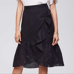 LOFT Eyelet Ruffle Hem Midi Skirt